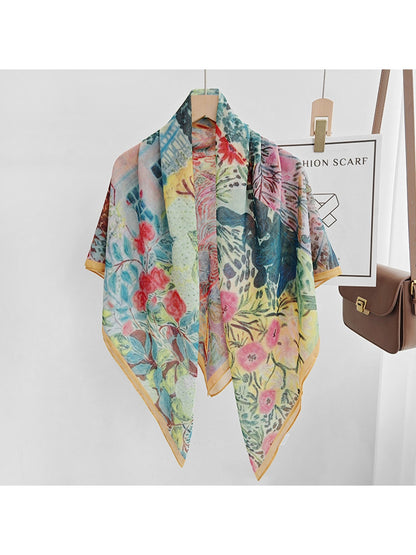 Scarvii - Yellow Border Floral Print Square Scarf