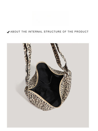 Cosbai - Large Capacity Single-shoulder Canvas Bag with Leopard Print