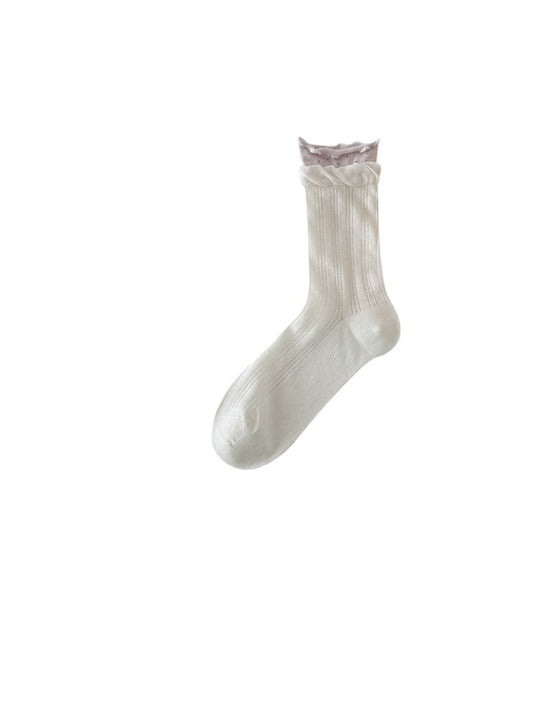 Rufia - Soft Ribbed Lace Cuff Crew Socks product image 2