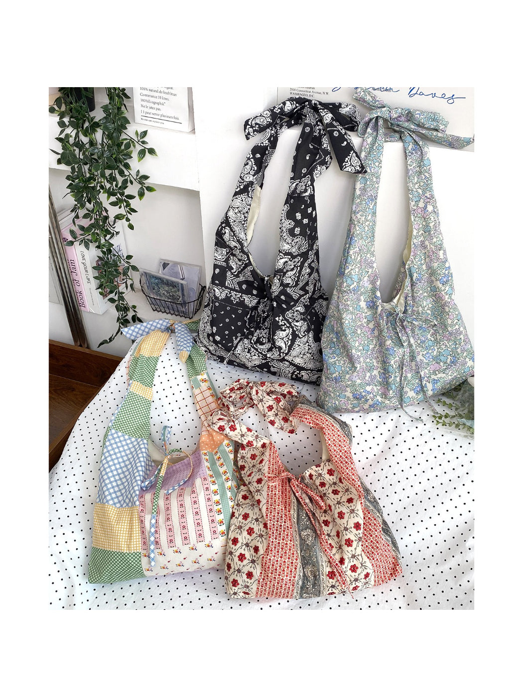 Close-up of Cosbai tote bag showing tie strap and textured woven design