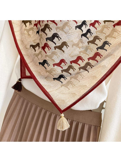 Scarvii - Horse Print Contrast Border Square Scarf
