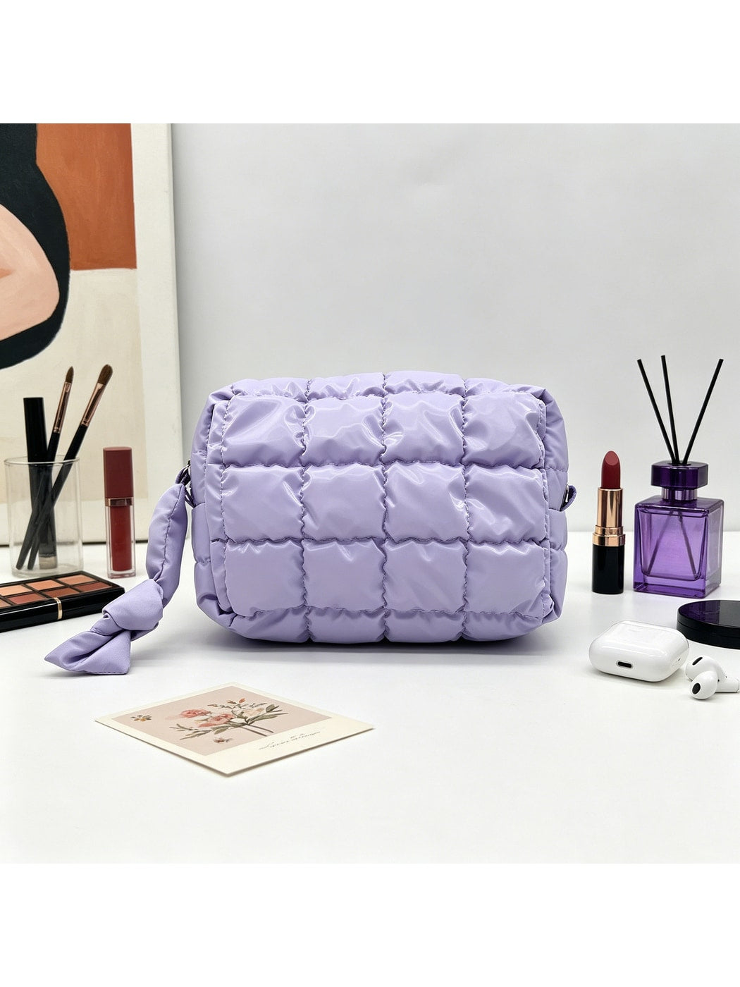 Cosbai - Quilted Grid Soft Cosmetic Organizer Bag