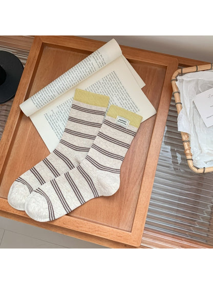 Rufia - Contrast Cuff Stripe Crew Socks