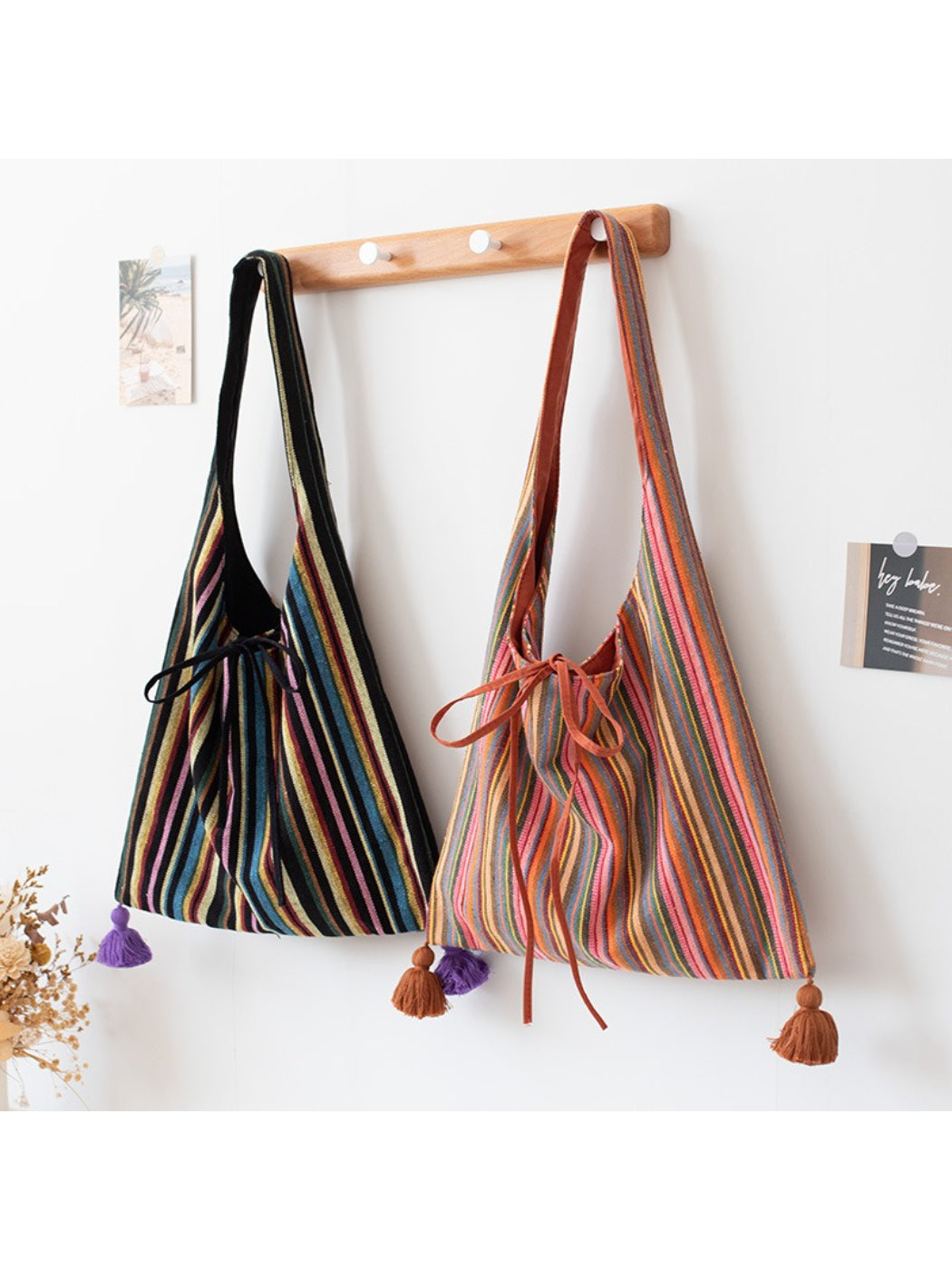 Cosbai – Boho Striped Tassel Tote
