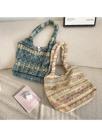 Cosbai - Fuzzy Pattern Shoulder Tote