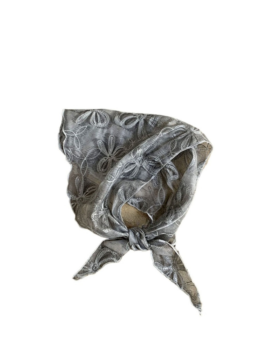 Scarvii - Bow Embroidered Sheer Triangle Scarf - Sweet & Airy