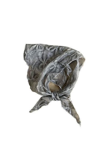 Scarvii - Bow Embroidered Sheer Triangle Scarf - Sweet & Airy