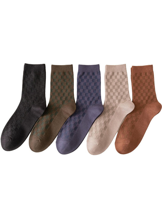 Rufia - Checkerboard Embossed Solid Color Crew Socks