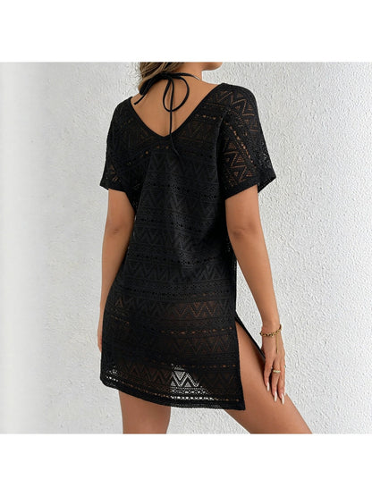 Crosa - Deep V Neck Side Slit Cover Up Dress