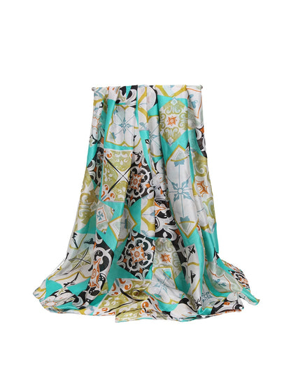 Scarvii - Elegant Colorblock Floral Printed Scarf