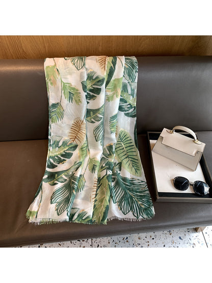 Scarvii - Leaf Print Fashion Shawl Scarf