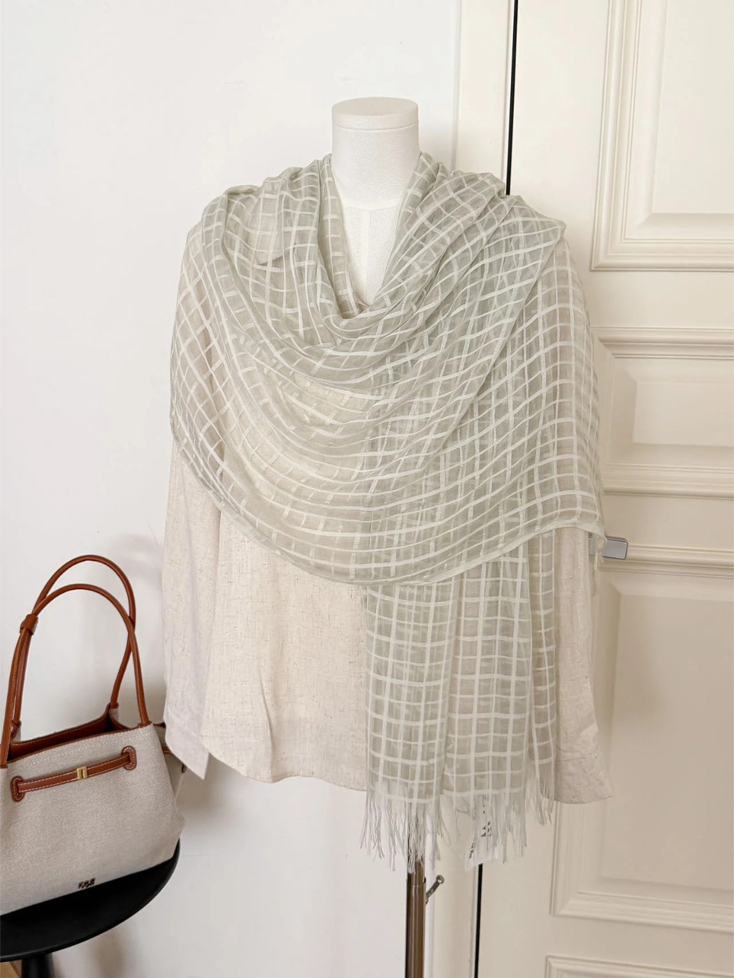 Scarvii - Sheer Open-Weave Fringed Scarf