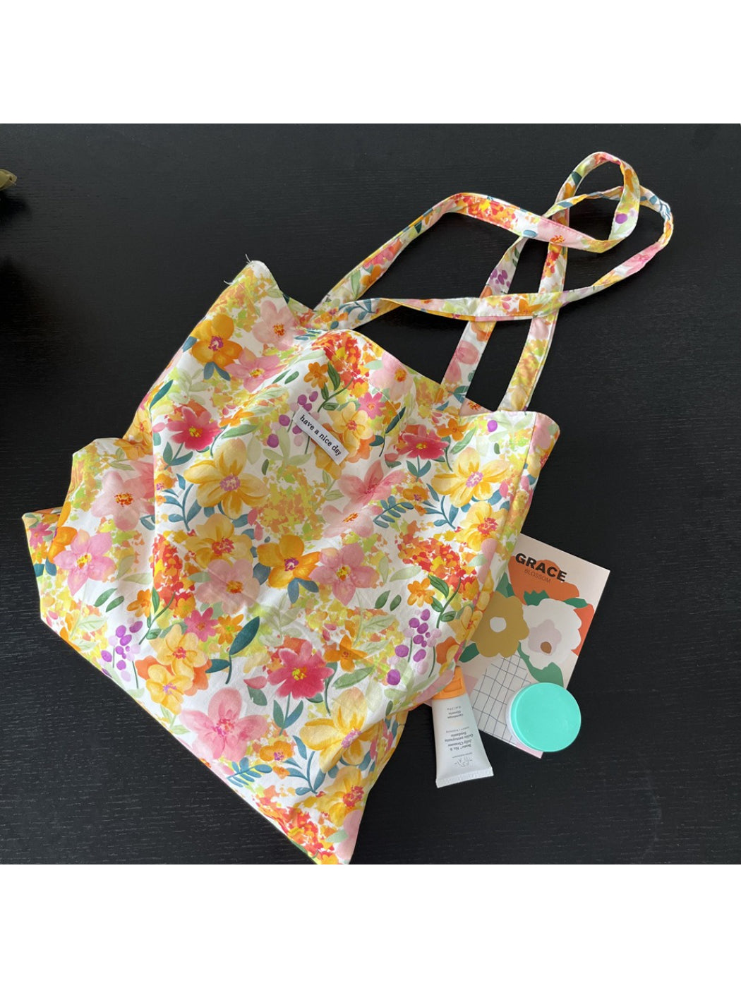 Cosbai Watercolour Bloom Carryall Tote bag with floral watercolor print on white background