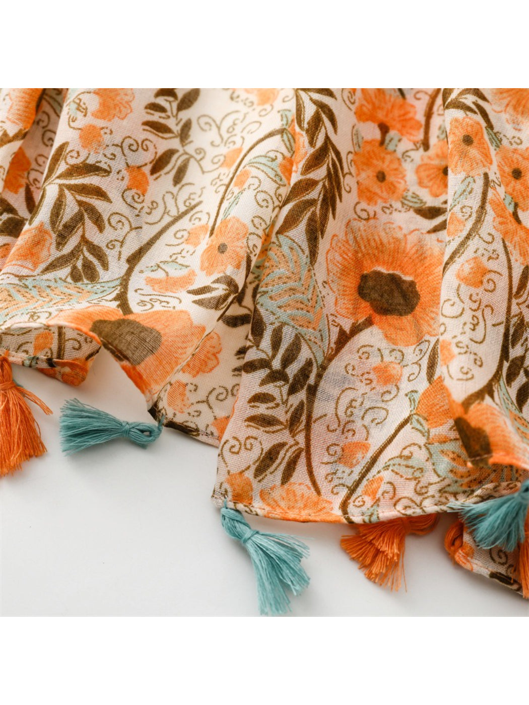 Scarvii - Boho Floral Print Tassel Scarf