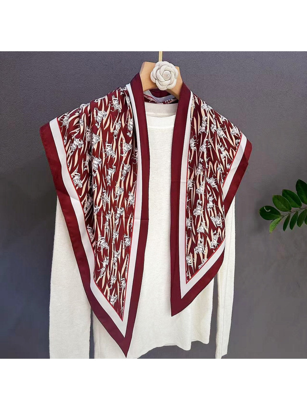 Scarvii - Horse Print Contrast Border Triangle Bandana