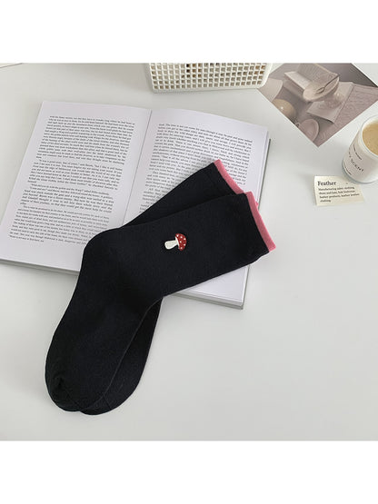 Rufia - Cartoon Embroidered Colorblock Casual Crew Socks
