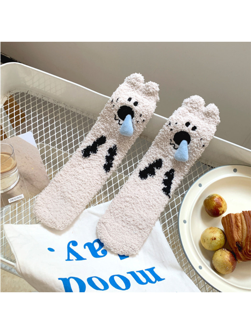 Rufia - Fuzzy Animal Crew Socks with 3D Nose Detail
