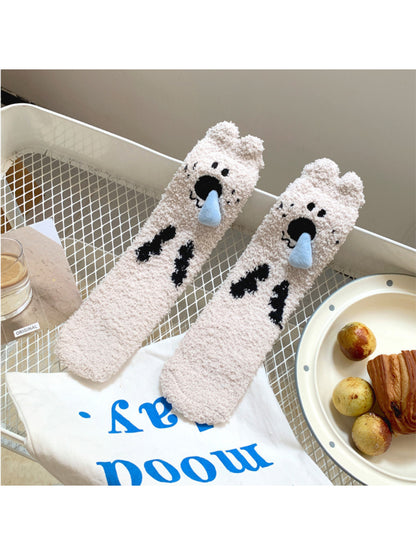Rufia - Fuzzy Animal Crew Socks with 3D Nose Detail