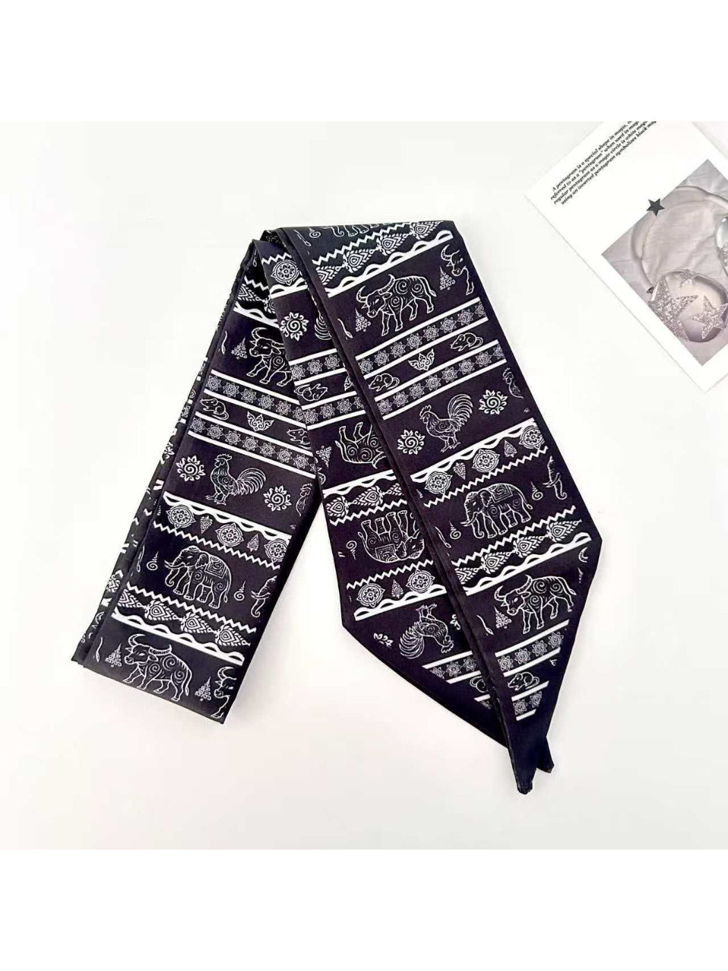 Scarvii Elephant Motif Decorative Skinny Scarf