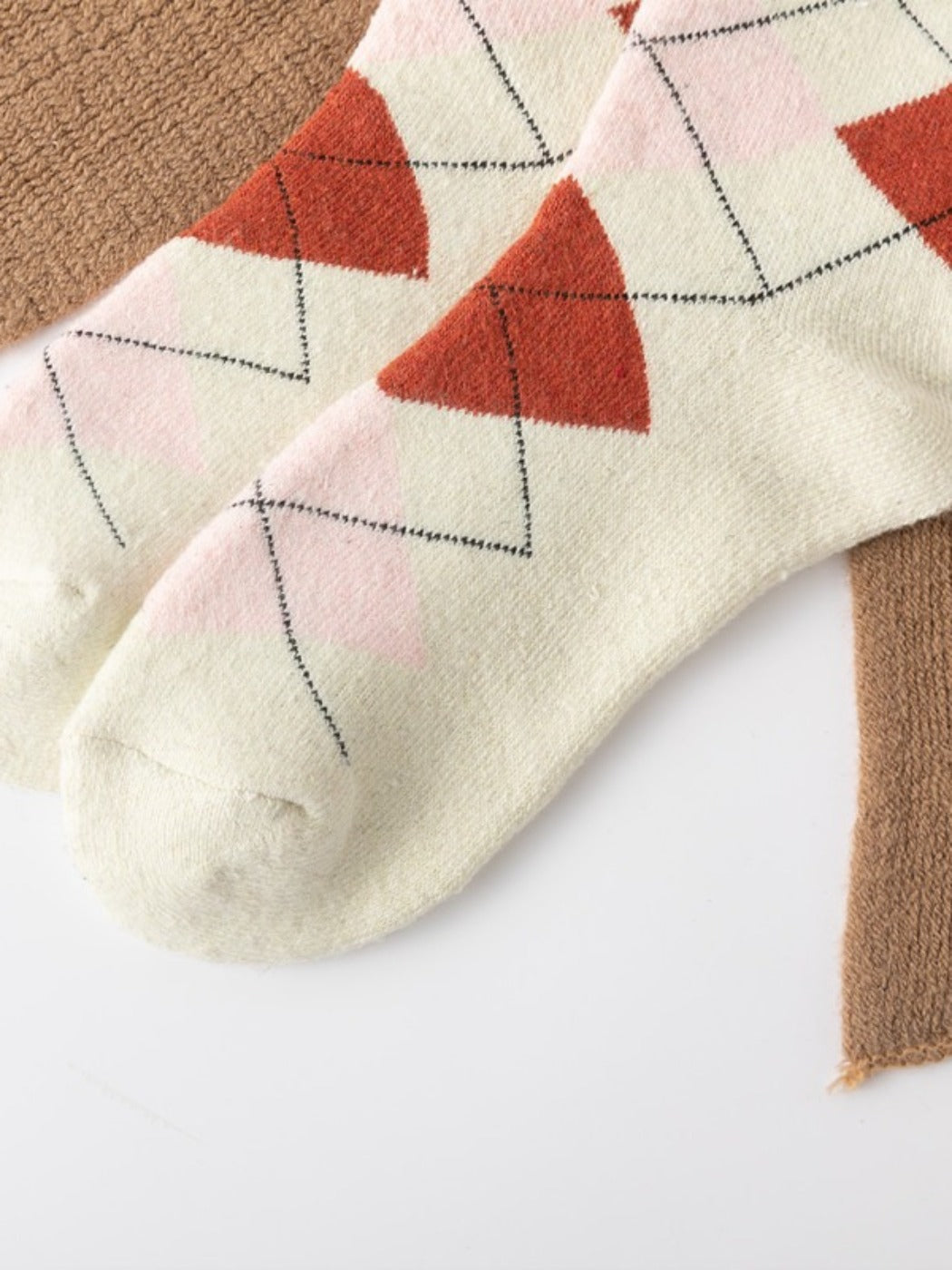 Rufia - Retro Plaid Thick Mid-Calf Winter Socks - 5 Pairs/Pack