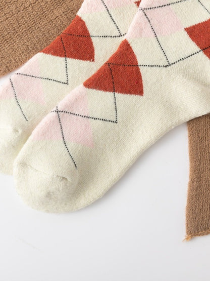 Rufia - Retro Plaid Thick Mid-Calf Winter Socks - 5 Pairs/Pack