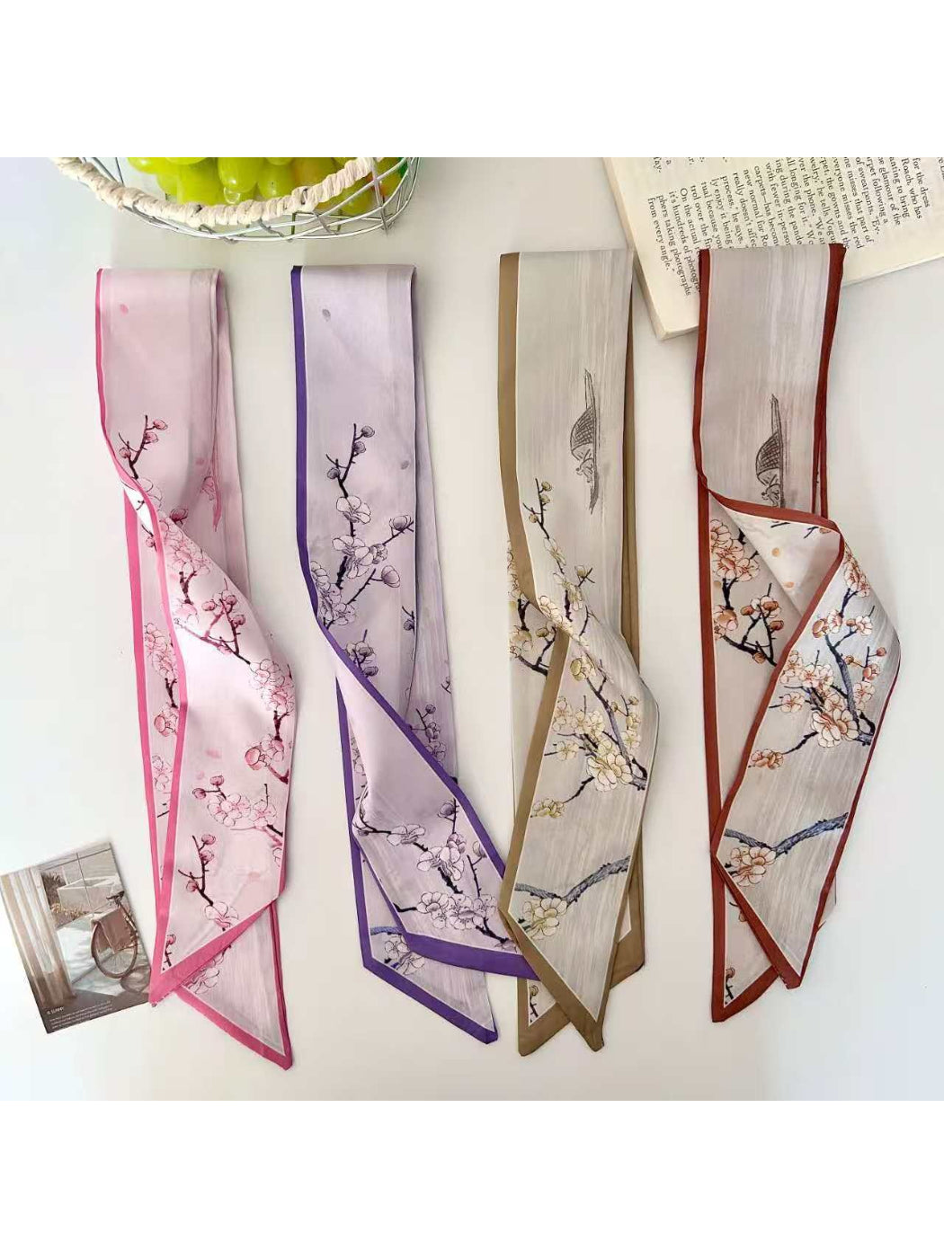 Scarvii Plum Blossom Print Skinny Scarf