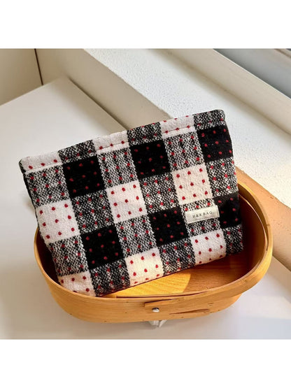 Cosbai - Plaid Polka Dots Handheld Women's Cosmetic Bag