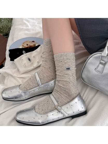 Rufia - Polka Dot Letter Embroidered Crew Socks
