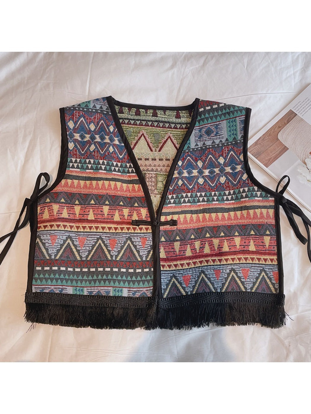 Crosa Bohemian Vest for Free-Spirited Style showing woven texture