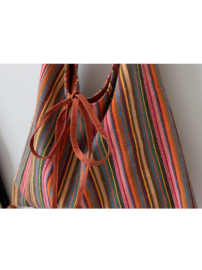 Cosbai – Boho Striped Tassel Tote