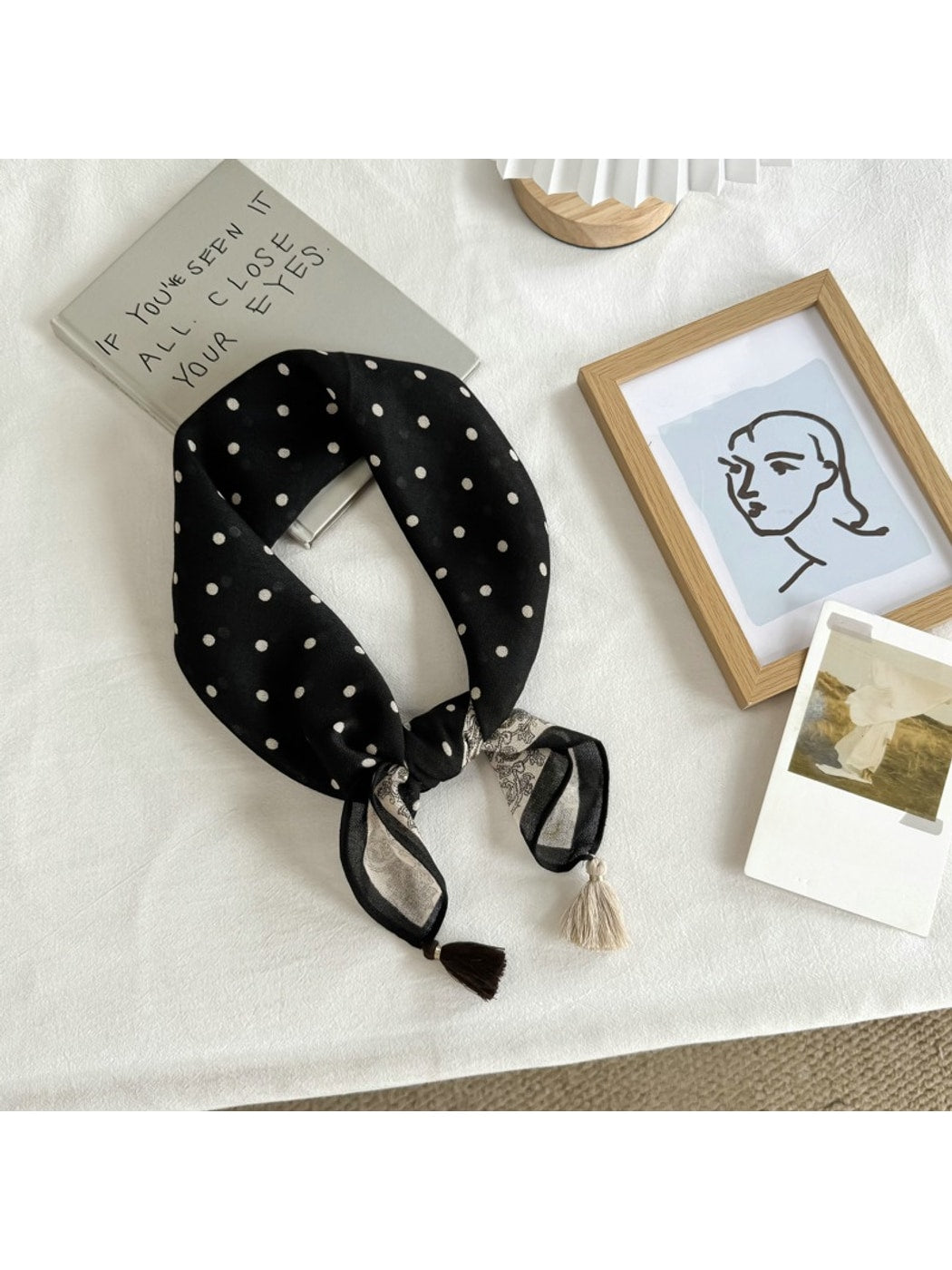 Scarvii - Polka Dot and Geometric Print Square Scarf