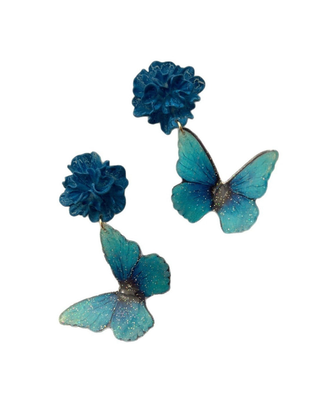 Earwish -  Blue Butterfly & Flower Earrings