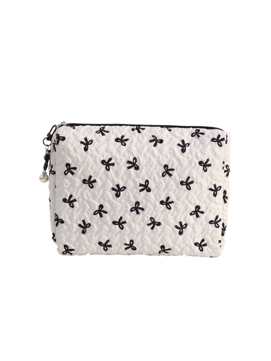 Cosbai - Bow Print Quilted Travel Makeup Pouch
