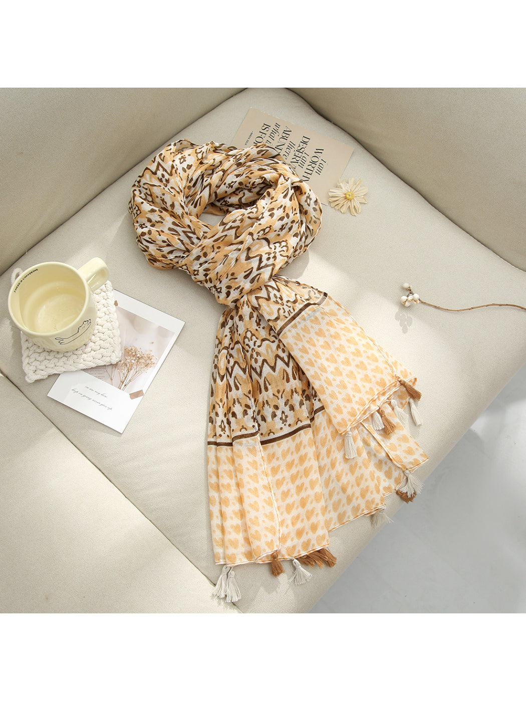 Scarvii - Floral Geometric Heart Border Scarf