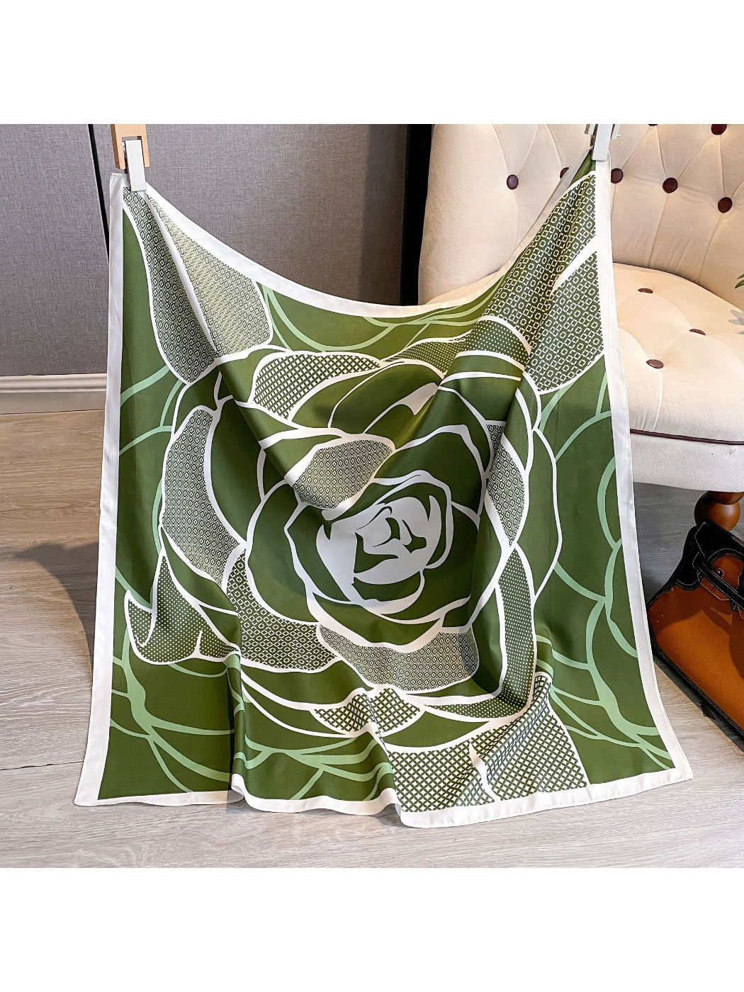 Scarvii - Graphic Rose Pattern Square Scarf