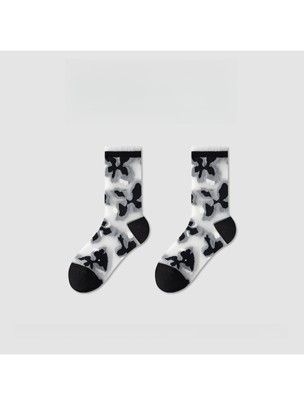 Rufia - Black and White Tones Floral Pattern Crew Socks