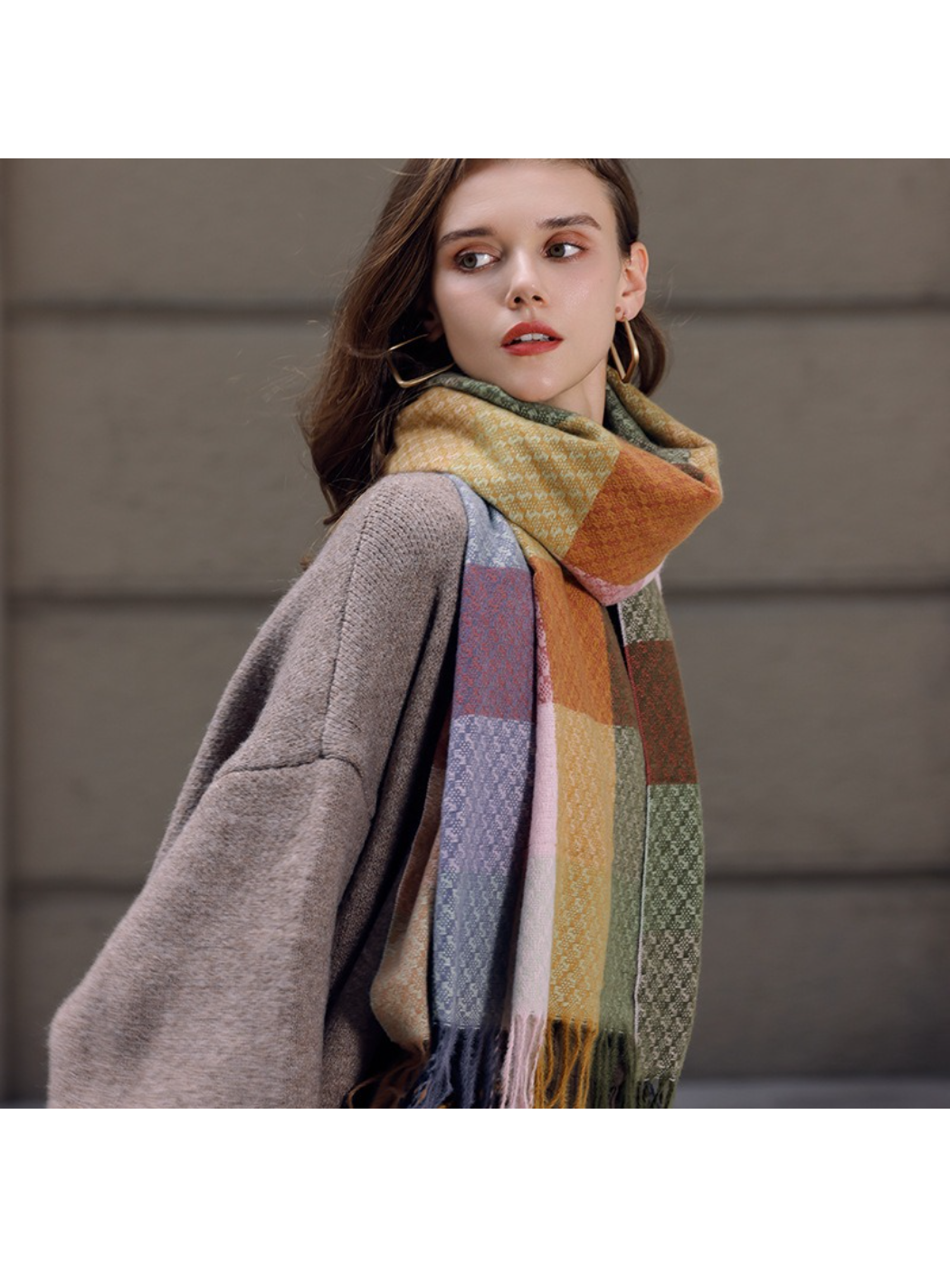 Scarvii - Color Block Geometric Fringe Scarf