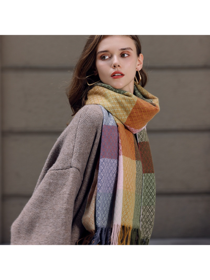 Scarvii - Color Block Geometric Fringe Scarf