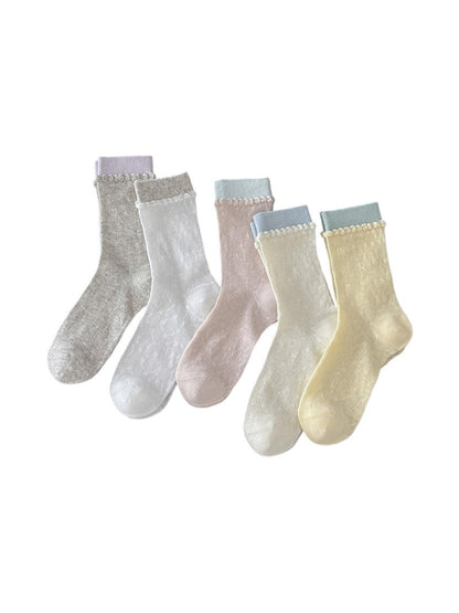 Rufia - Lightweight Contrast Cuff Textured Crew Socks