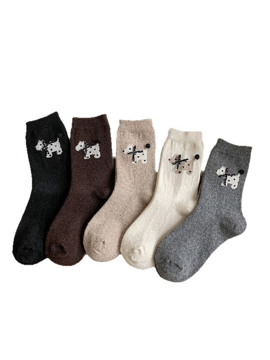 Rufia - Cute Bow Accent Dog Pattern Crew Socks