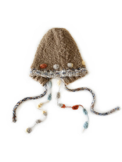 Haila - Winter Knitted Beanie with Pompom & Tassel Braids