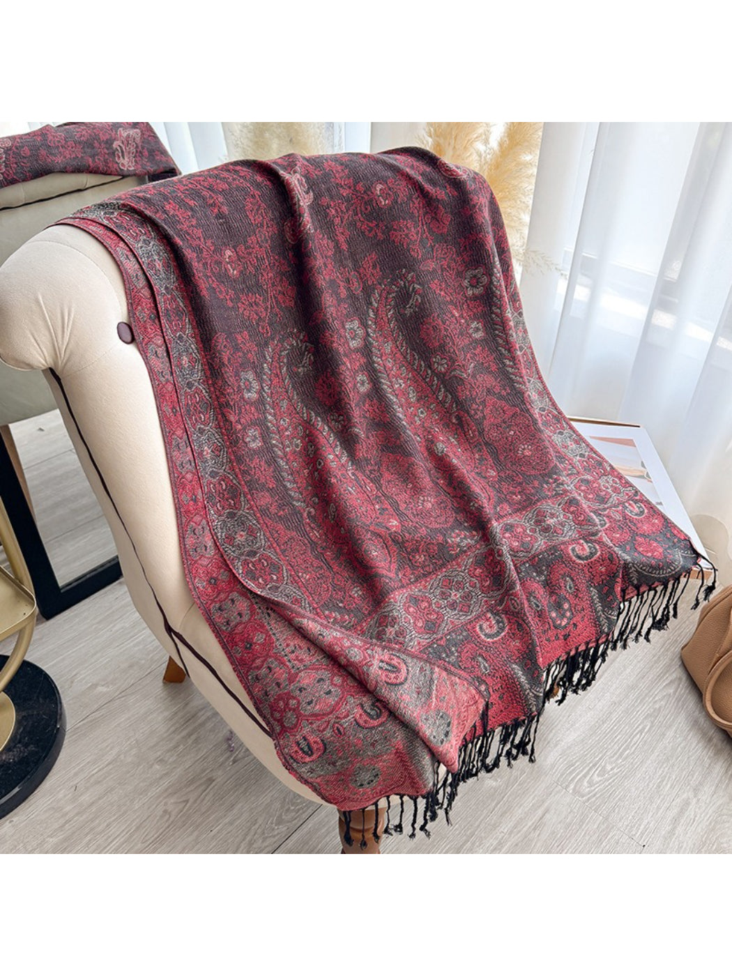 Scarvii - Oversized Paisley Fringe Scarf Shawl