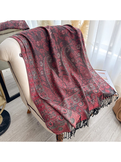 Scarvii - Oversized Paisley Fringe Scarf Shawl