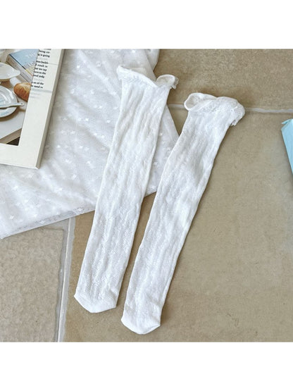 Rufia - Floral Hollow Out Lace Trim Crew Socks