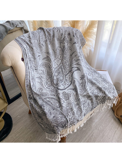 Scarvii - Paisley Print Fringe Trim Scarf