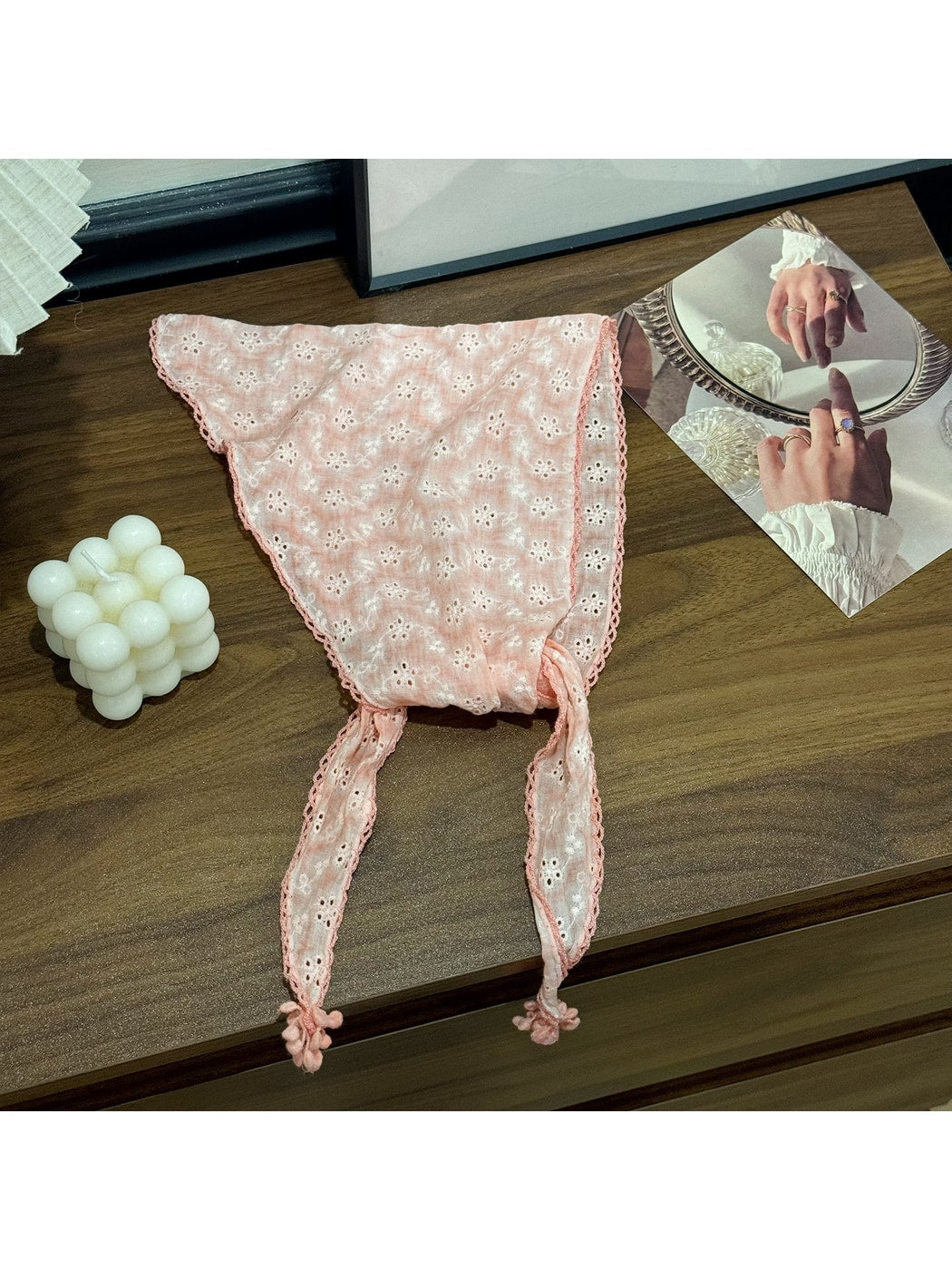 Scarvii - Floral Cutout Trim Triangle Bandana
