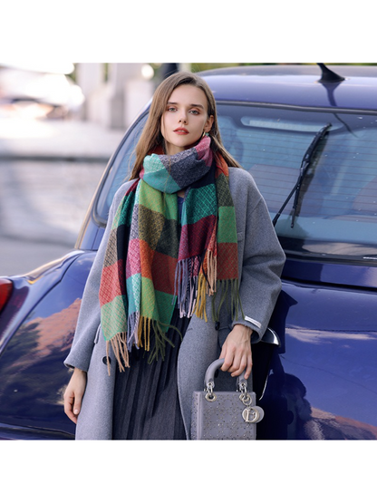 Scarvii - Color Block Geometric Fringe Scarf