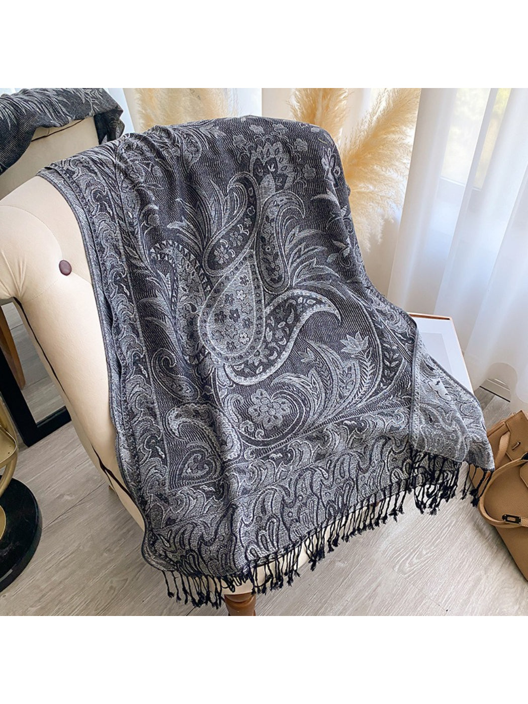 Scarvii - Paisley Print Fringe Trim Scarf