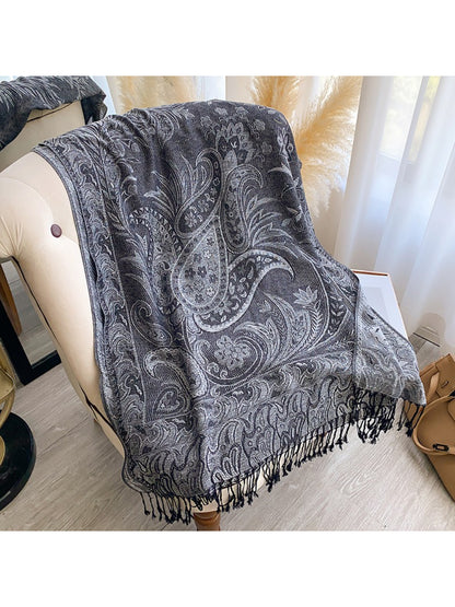 Scarvii - Paisley Print Fringe Trim Scarf