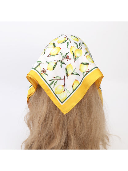 Scarvii Vintage Lemon Tile Print Square Scarf